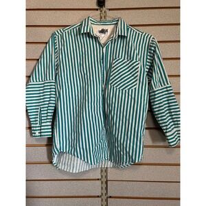 VTG Unionbay Kids Teal White Striped Button Down Shirt Long Sleeve Cotton M 12
